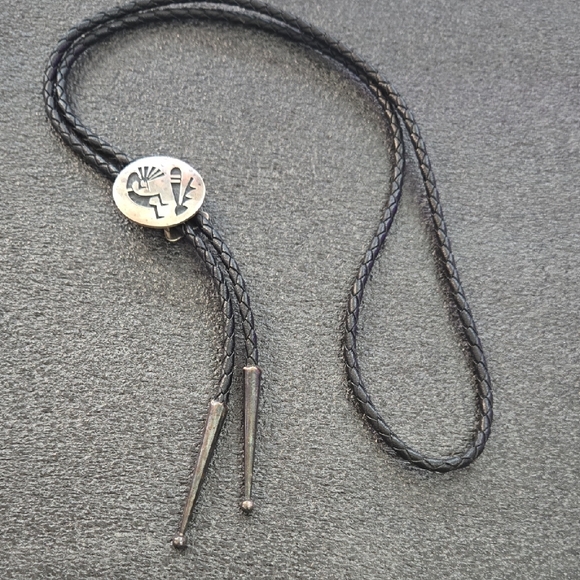 Sterling Silver Kokopeli Black Braided Bolo Tie